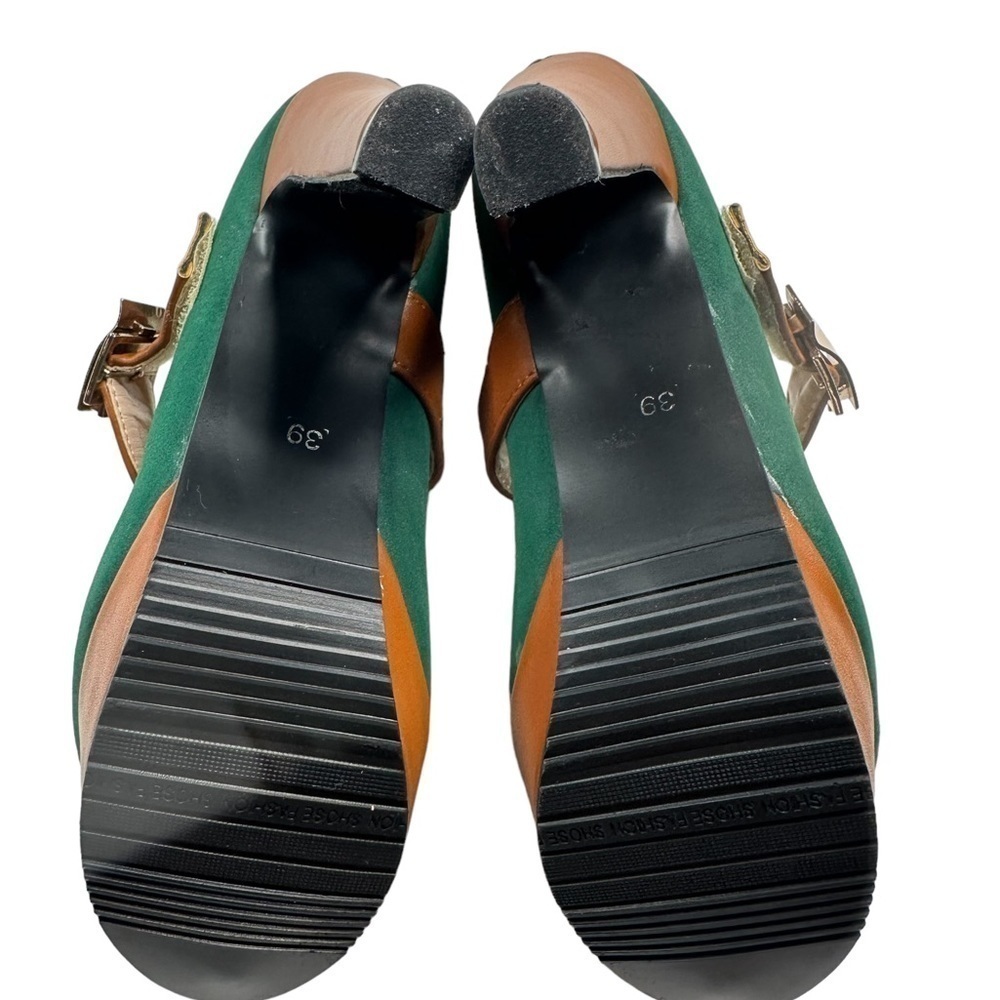 Women's green Round Toe Platform Pumps Chunky High Heel Buckle size US 6 - Picture 9 of 12